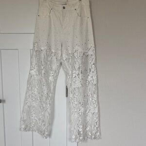 Elegant White Lace Flare Jeans
